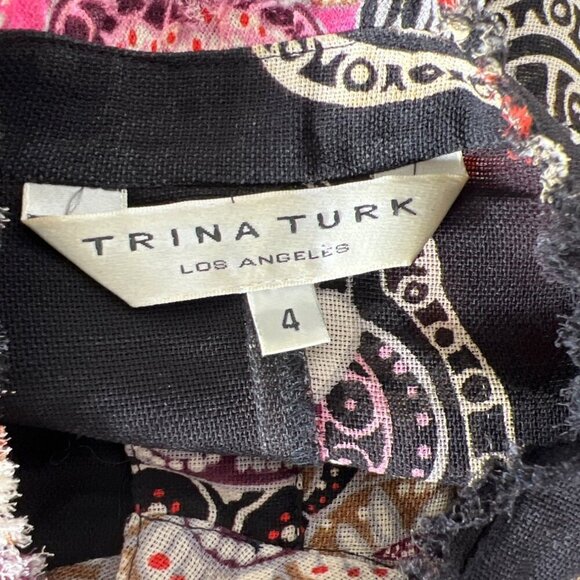 TRINA TURK Semi Sheer Silk Blend Mesh Button Up Blouse Black Floral Sz 4 EUC - Picture 4 of 5